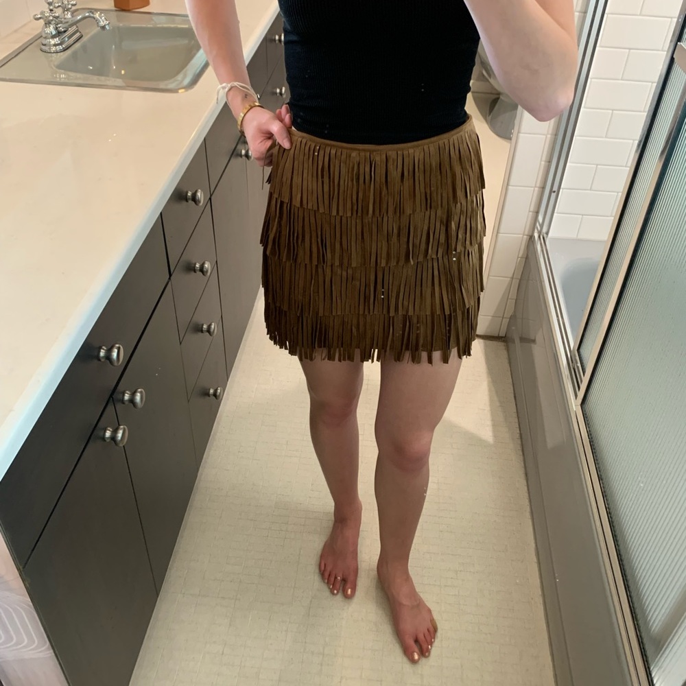 Mango brown suede fringe miniskirt